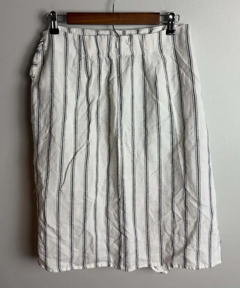 Zara Basic Striped Wrap Skirt Size XL Tie Front Linen Blend Midi Women’s